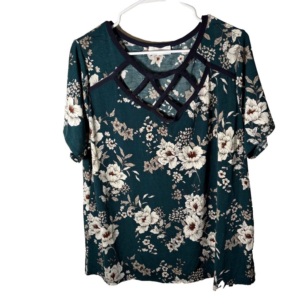 Exclusive One Blouse Women's 2X Cage Short Sleeve Floral Casual Shirt Top